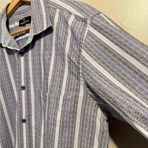 Bugatchi Men's Button Down Dress Shirt Cotton Blue White Striped Textured XL - Picture 8 of 14